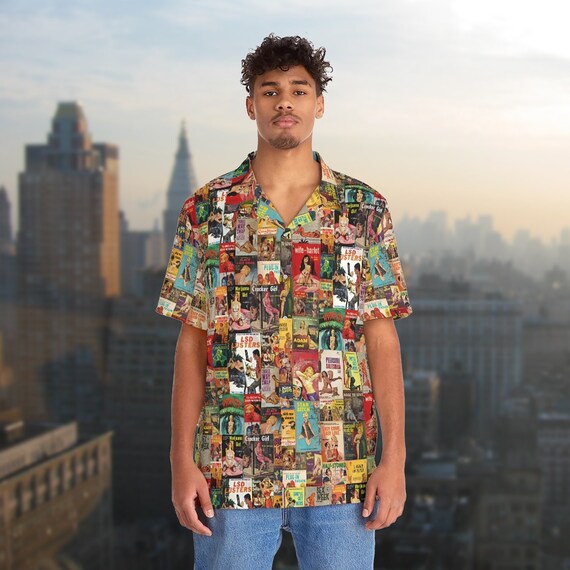 Pulp and Crime Fiction  on Men's Hawaiian Shirt Mid Century Modern Tropical for your Film Noir Lifestyle