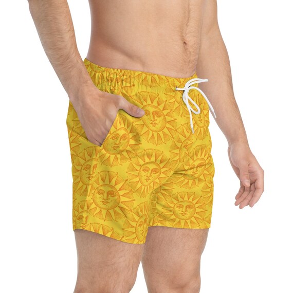 Retro Here Comes the Sun Yellow Men's Swim Trunks