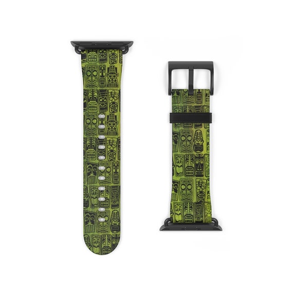 Retro Tiki Tropical Green Apple Watch compatible Bands /Mid Century Modern.  2 sizes