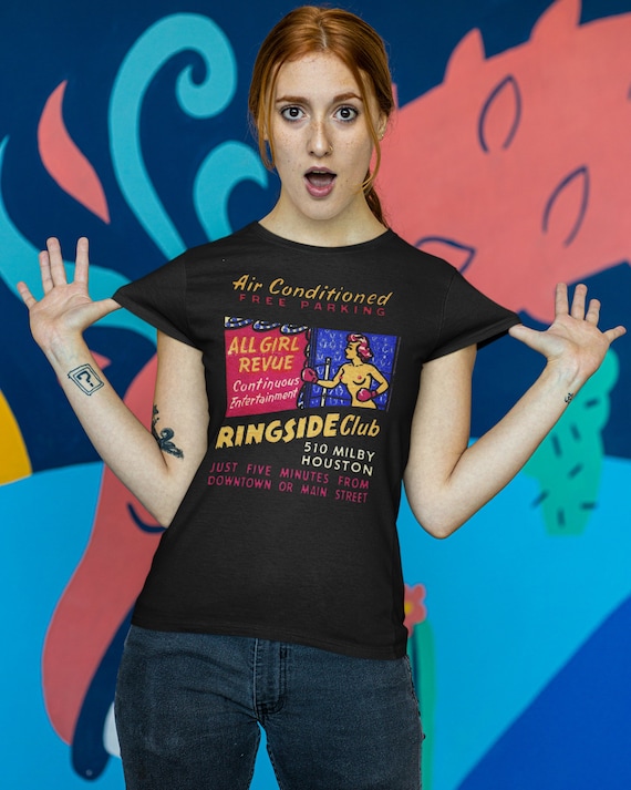 Retro Burlesque, Strip Club Ad, RINGSIDE CLUB Unisex Bella+Canvas Jersey Short Sleeve Tee Shirt / Houston Texas, Boxing, Floor Show