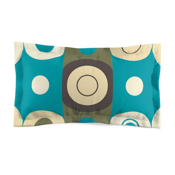 Retro Circles Pillow Sham, 70's Inspired, Bedroom Decor, Matching Comforters, Home Accents, Green Blue Brown, Modern Design