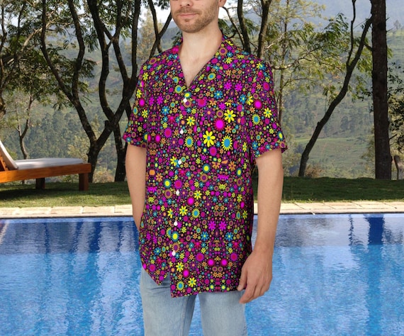 Dayglow Floral Hawaiian Shirt: Tropical Aloha Beach Party Top