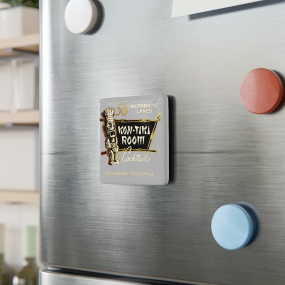 Retro Tiki Bowling Kon Tiki Room Porcelain Magnet, Square / Mid Century Modern 1950's Tropical fun for the Fridge!