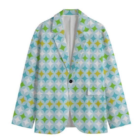 Retro MCM 60s COTTON Men's Blazer Mid Century Modern Blue and Green Hipness
