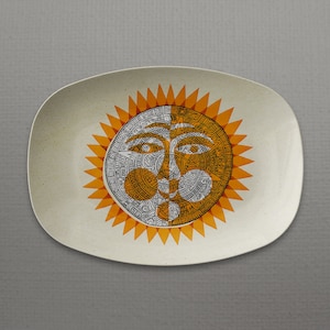 Retro 50s Mayan Sun Design Platter, 10&quot; x 14&quot;, Mid Century Modern