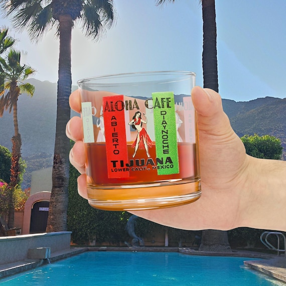 Retro Tijuana Bar Rocks Glass: Mid-Century Modern Tiki Artwork