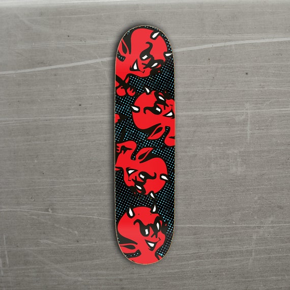 Little Red Devil Skateboard Deck, Tattoo style art