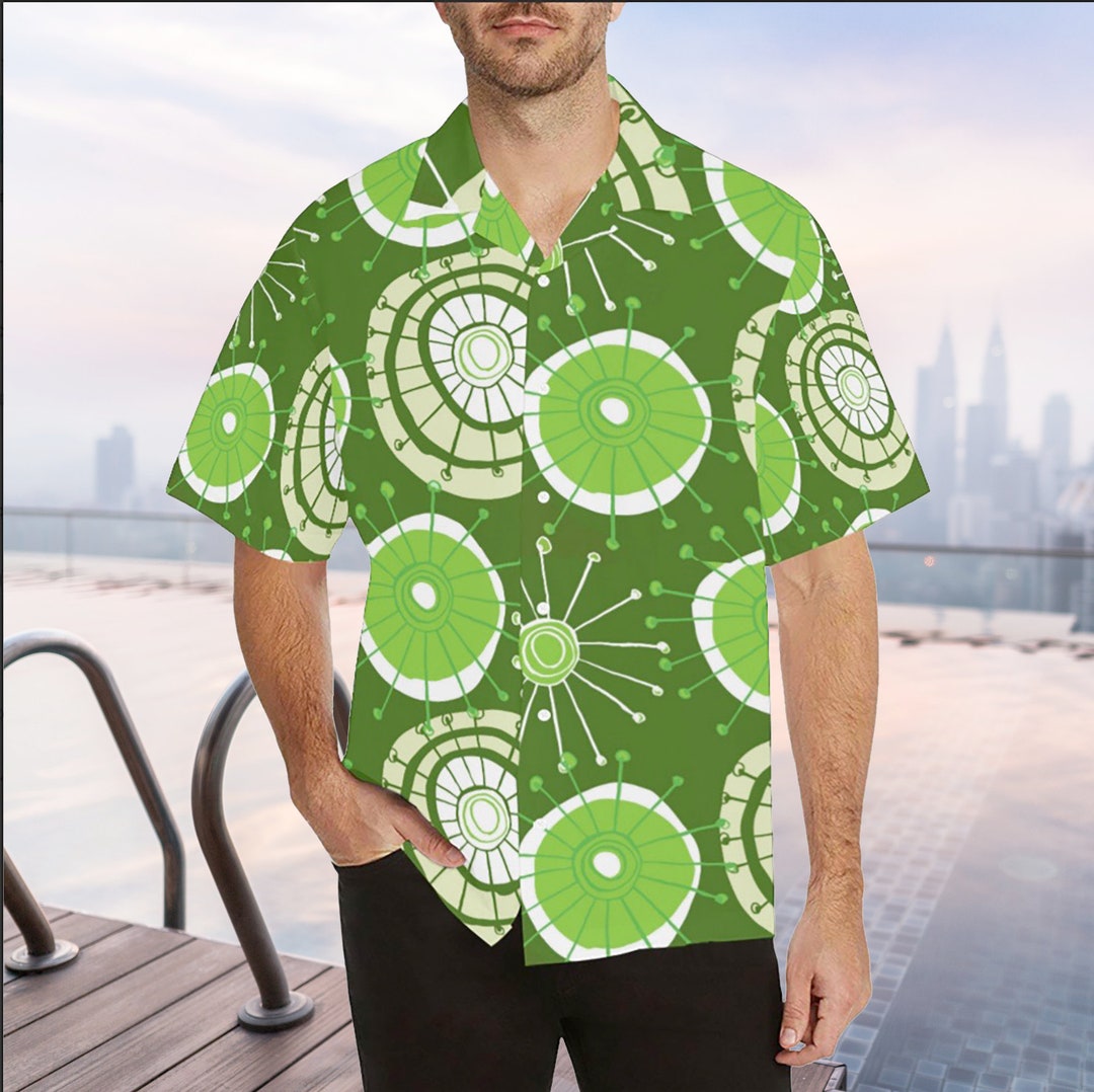 Mid Century Modern Dingbat Style Hawaiian Shirt in Green - Etsy