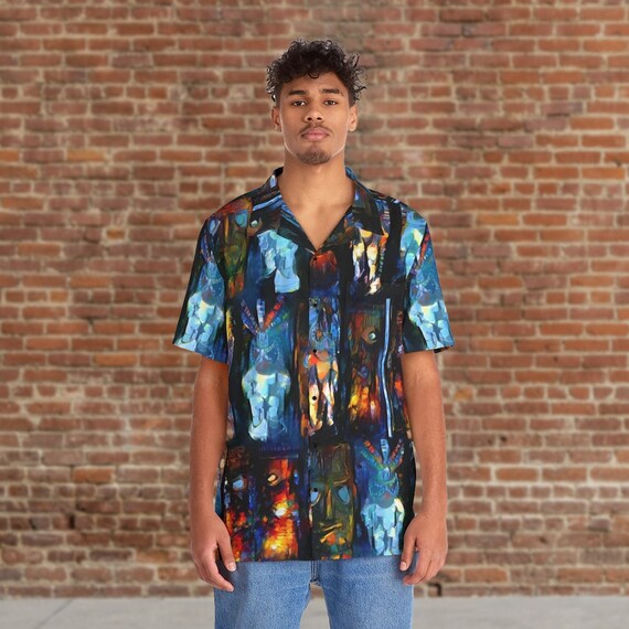 Retro Tiki Modernism painting style Hawaiian Shirt, A Mid Century Modern Tropical Pattern