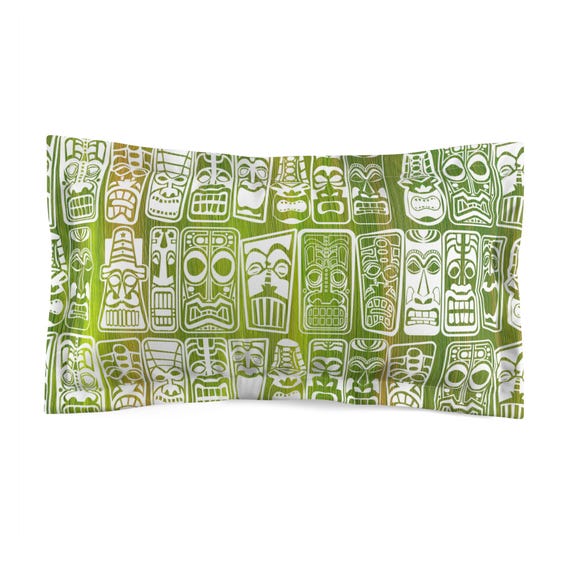 Retro Tiki Pillow Sham: Tropical Green Microfiber, Mid-Century Modern