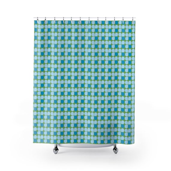 Retro Mid Century Modern Blue and Green Shower Curtain / 71" x 74" For your MCM 1950's Bathroom