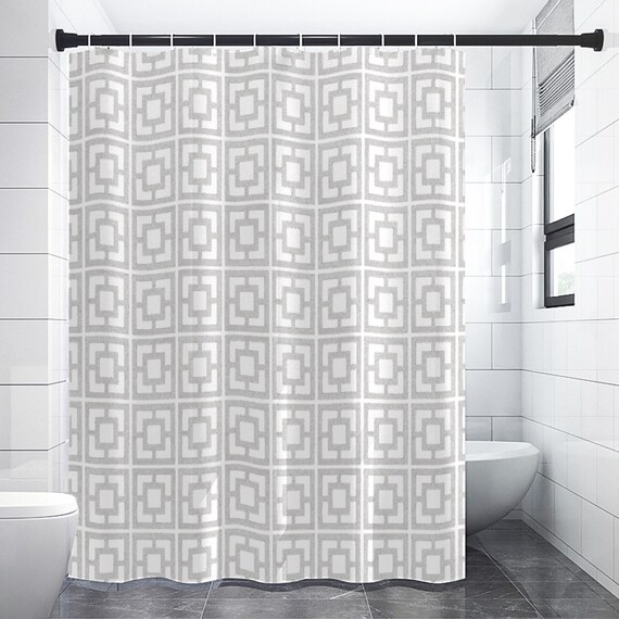 Retro Gray on White Breeze Block Shower Curtain Mid Century Modern  60's Splendor in 4 sizes!