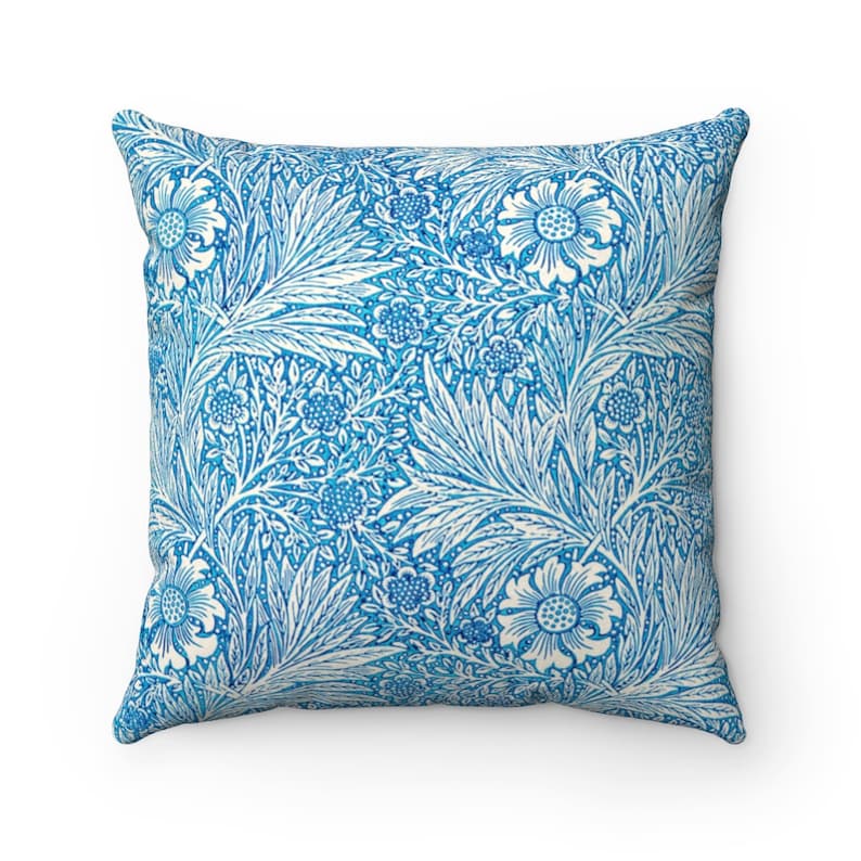 Blue marigold original wallpaper artwork by William Morris 4 sizes Retro Faux Suede Square Pillow Case