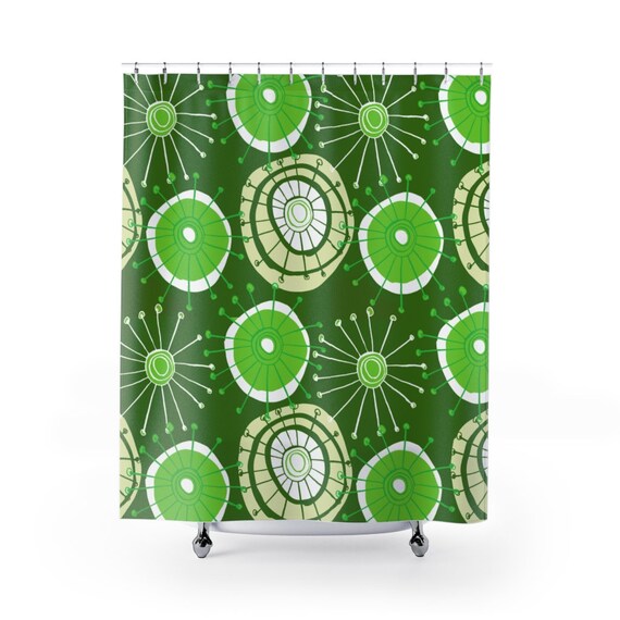 Retro inspired GREEN Mid Century Shower Curtain Perfect for the mid century modern lifestyle.