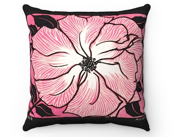 Funda de almohada Art Nouveau con flores rosas: funda de cojín de poliéster retro