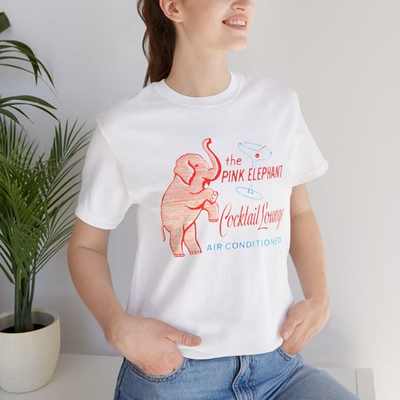 Retro Pink Elephant Cocktail Lounge Tee - Unisex Bella+Canvas Shirt