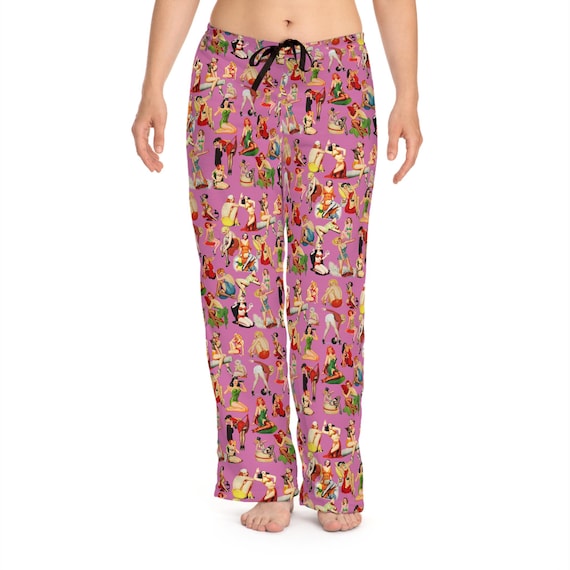 Retro Pin-ups Women's Pajama Pants, Cozy Sleepwear for Home, Tiki Lounge, Chill Weekend Attire, Vintage pin-up pulp pajamas