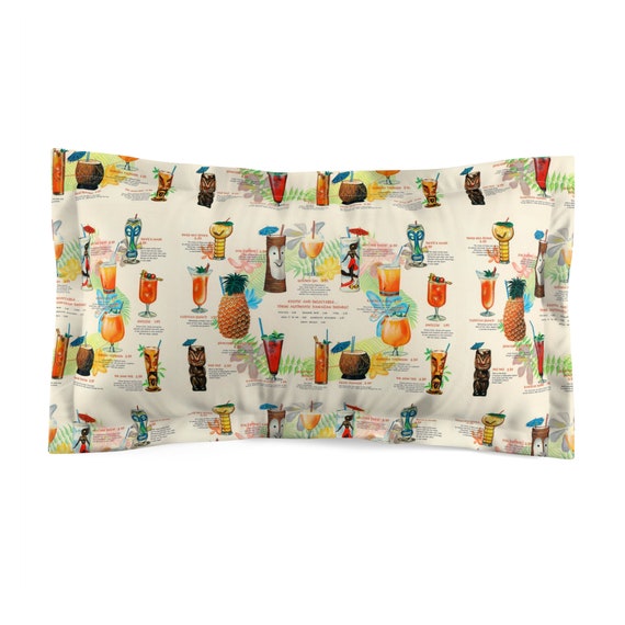 Retro Tiki Drink Menu  Microfiber Pillow Sham, Mid Century Modern 2 Sizes