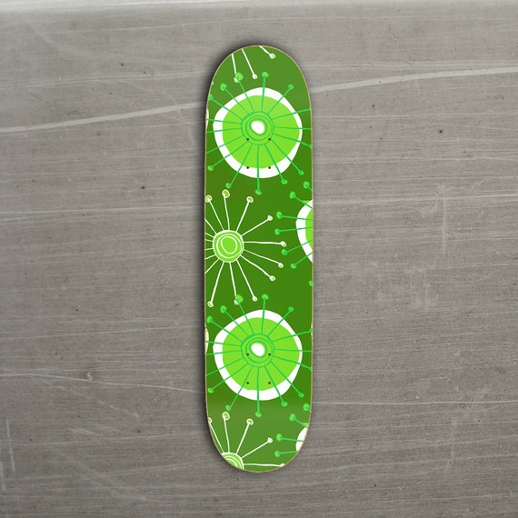 Retro Skateboard Deck, 50s Mid Century abstract GREEN Pattern