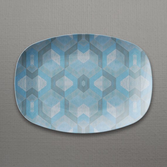 Mid Century Modern Abstract Blue 10x14" PLATTER