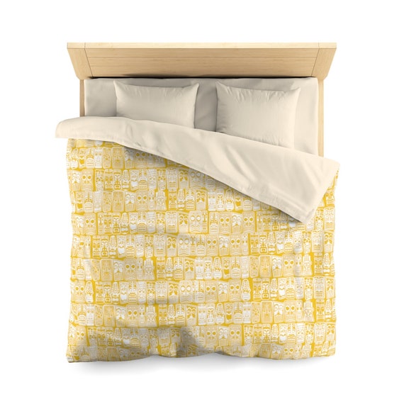 Retro TIKI  Microfiber Duvet Cover YELLOW and WHITE, retro Tropical mid century modern lifestyle, Two Sizes