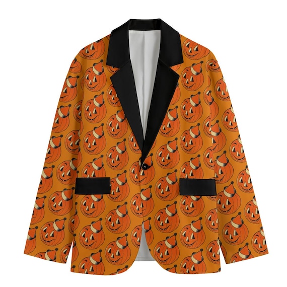 Retro Halloween Smiling Pumpkin  Orange Blazer Trick or Treat Party Jack O Lantern retro Jacket