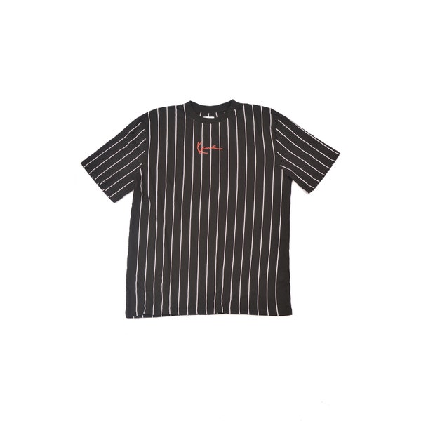 Karl Kani Vintage Small Center Logo Black Striped Rap Hip-Hop T-Shirt Tee