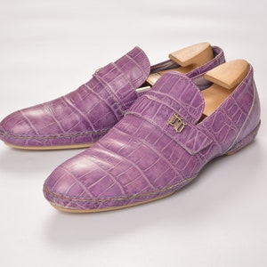 Vintage Vtg Versace Snakeskin Purple Monk Strap Dress Shoes Designer Made in Italy Medusa