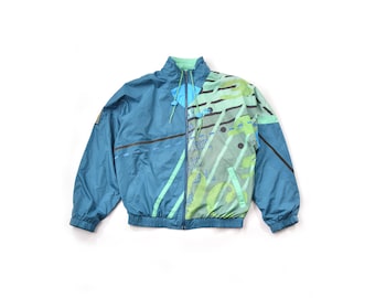 Nike Vintage 80s Color Block Track Jacket - Oregon USA - Black 