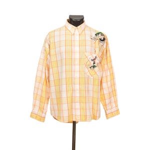 DDP Gaston Lagaffe Vintage 1997 Gulrutig Humor Belgisk Retro 90-tals Tecknad Skjorta med Knappar