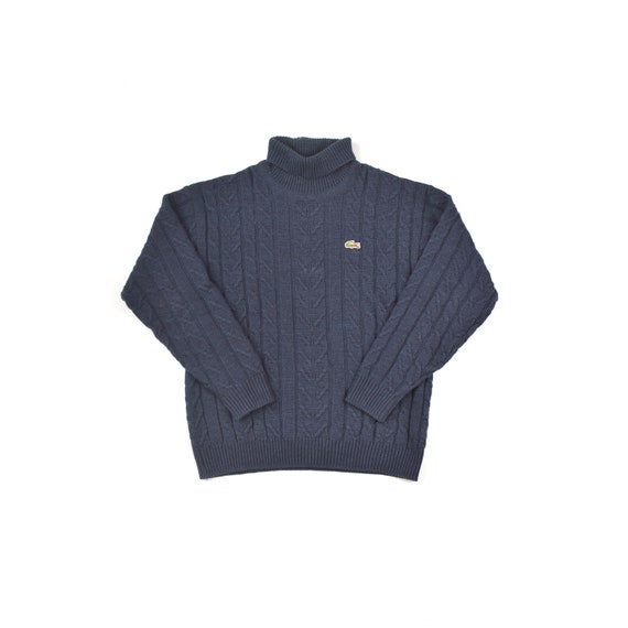 Lacoste Vintage Cable Knit Navy Wool Blend Roll Neck Pullover
