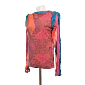 Save the Queen Mixed Fabrics Media LS Top Blouse Mesh Sleeves JPG Gaultier Designer