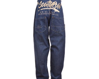 Jean en denim vintage Southpole avec logo brodé dans le grand dos et braguette zippée