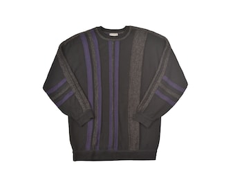 Carlo Colucci Vintage Black/Gray/Purple Striped Pullover Sweater