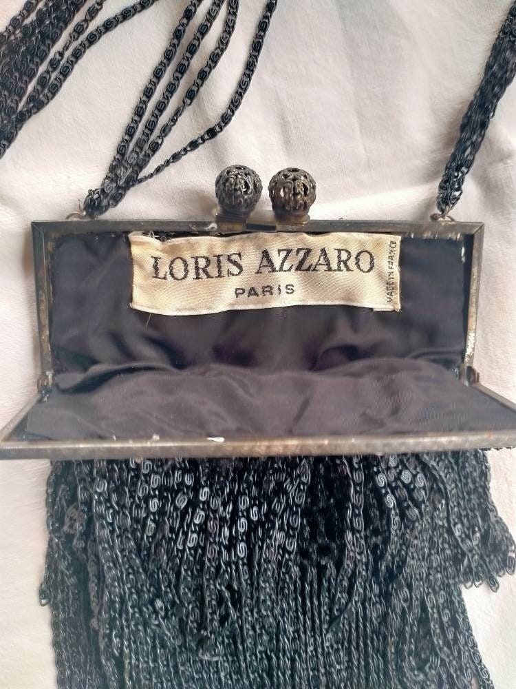 Pochette De Soirée LORIS AZZARO Bleu Marine Satin Cristal - Clutch - Occasion Excellente