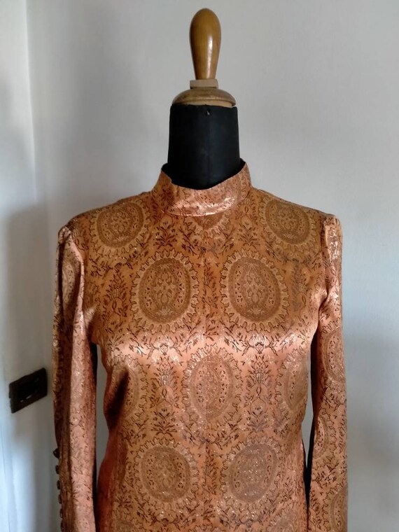 Vintage evening dress 70s, laminated fabric, large