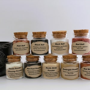 Ultimate witches powder & salt bundle,vesta powder,red brick dust,hot foot powder,banishing kit,black salt,red salt,gift for witches