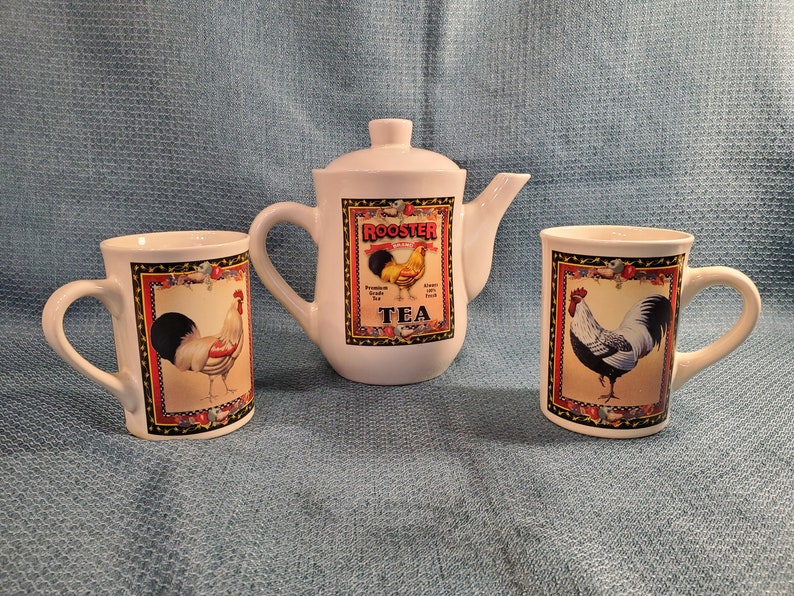 Rooster Brand Teapot and Cups by Bay Island Inc. Etsy