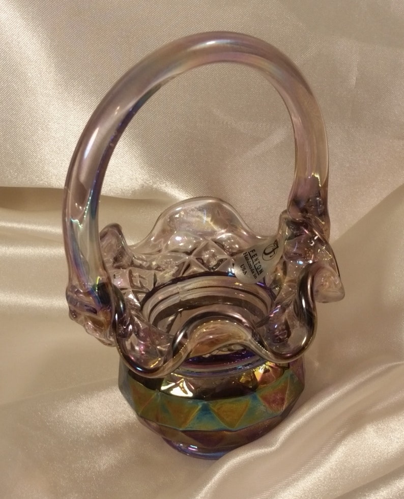 Fenton Glass Co. Purple Iridescent Basket With Diamond Cut on Etsy