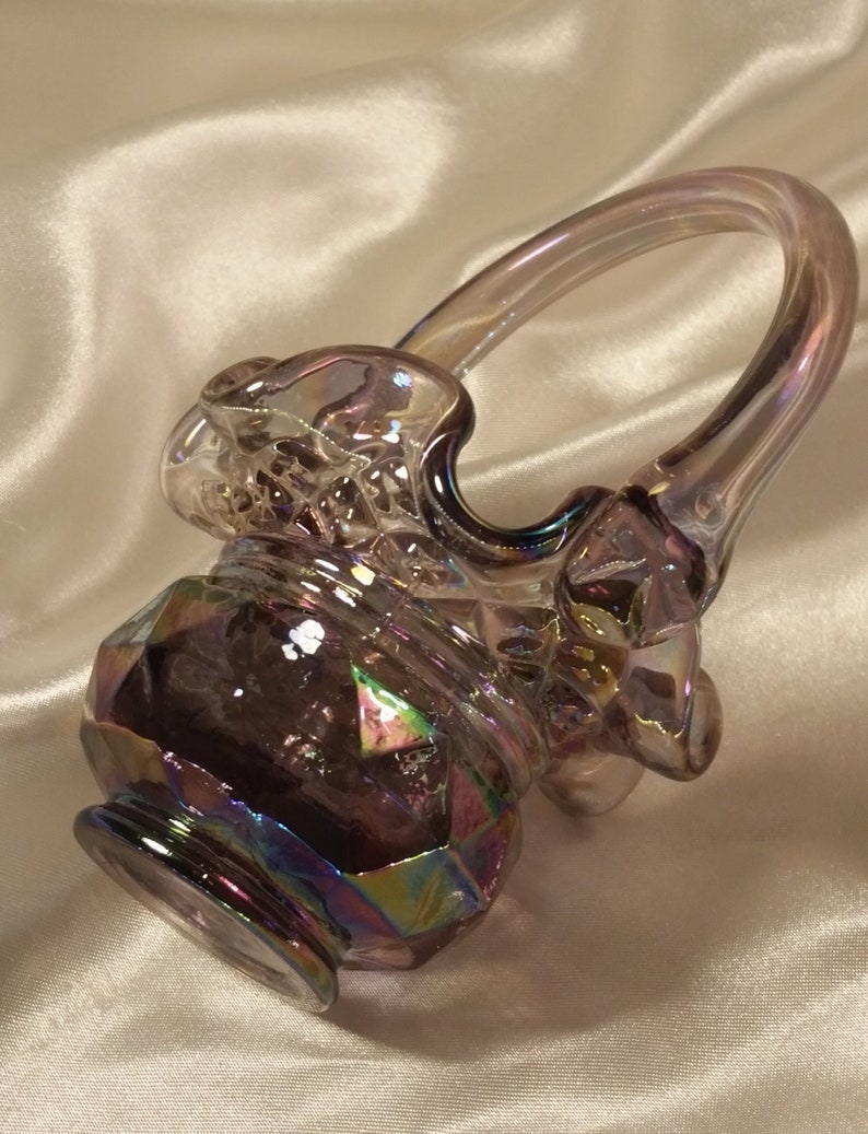Fenton Glass Co Purple Iridescent Basket With Diamond Cut On Etsy