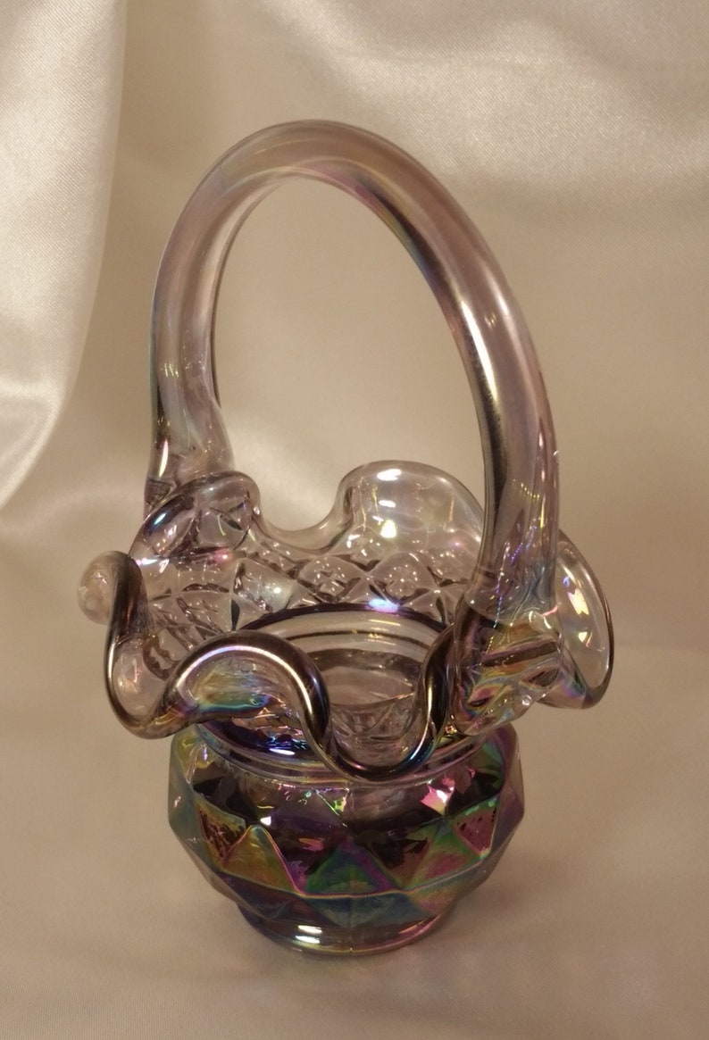 Fenton Glass Co. Purple Iridescent Basket with diamond cut on Etsy