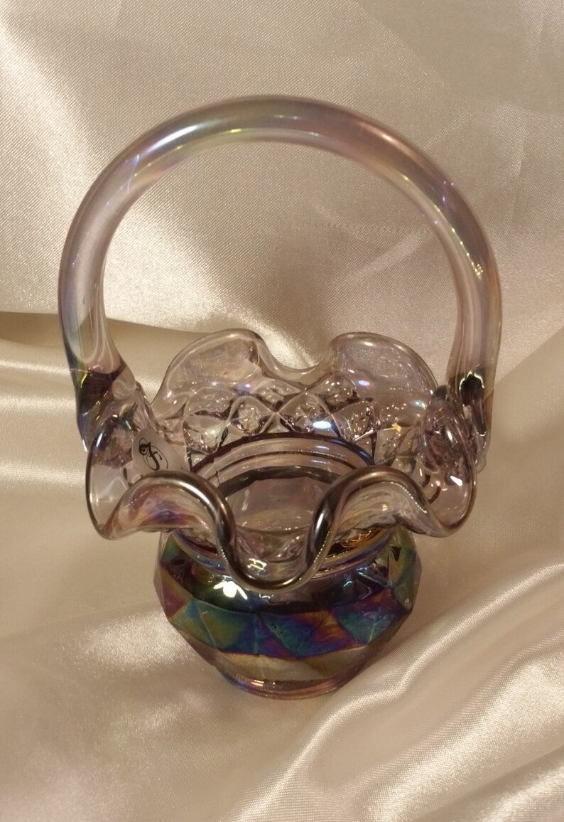 Fenton Glass Co. Purple Iridescent Basket with diamond cut on Etsy