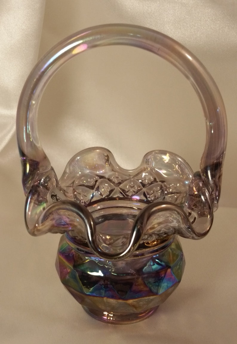 Fenton Glass Co. Purple Iridescent Basket With Diamond Cut on Etsy