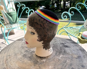 Pride Kippah: Custom Crochet Yarmulke - LGBTQ+ flag border