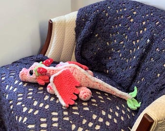 Sage, the Strawberry Dragon - snuggly crochet emotional support plushie for adults and kids