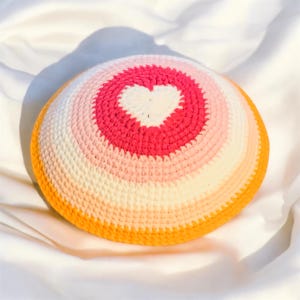 Custom LGBTQ+ Pride Heart Kippah - crochet design frik yarmulke - Any Colors! rainbow, transgender, bisexual, gay, lesbian, asexual