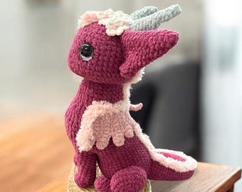 Crochet Celeste Dragon Plushie: Cherry Blossom Faux Fur Stuffed Animal