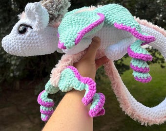 Crochet Luna Moth Dragon - Plushie with Color-Shifting Eyes & Fur Antenna