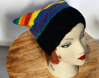 Knit Pride Cat Ear Beanie: Rainbow Kitty Hat