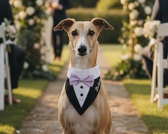 Hunde-Smoking-Halstuch mit Satinschleife, personalisierter schwarzer Anzug für den Hochzeitsringträger